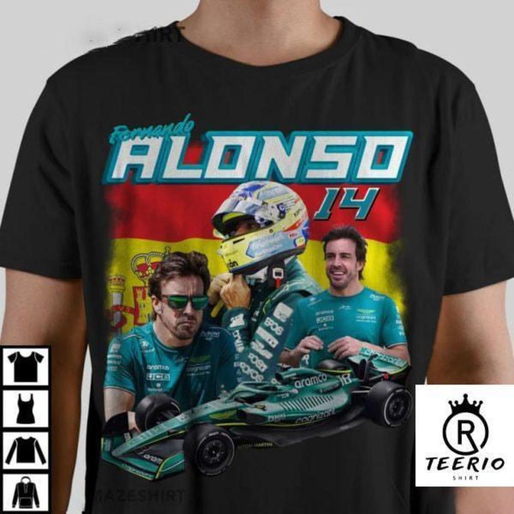 Fernando Alonso Aston Martin F1 Team 90S Formula One Tshirt